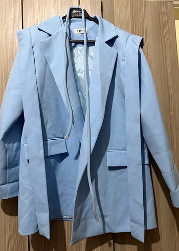 Zara Acik Mavi Uzun Blazer Ceket