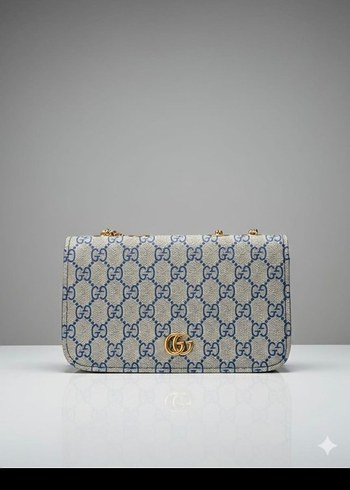 Gucci Monogramli Krem Mavi Capraz Canta