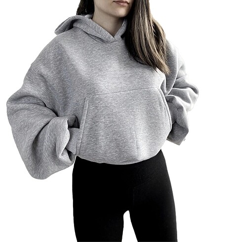 Diğer Oversize crop kadın hoodie sweatshirt