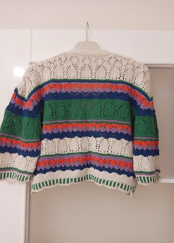 Bohem Çok Renkli Örgü Kadın Hırka - Görsel 2