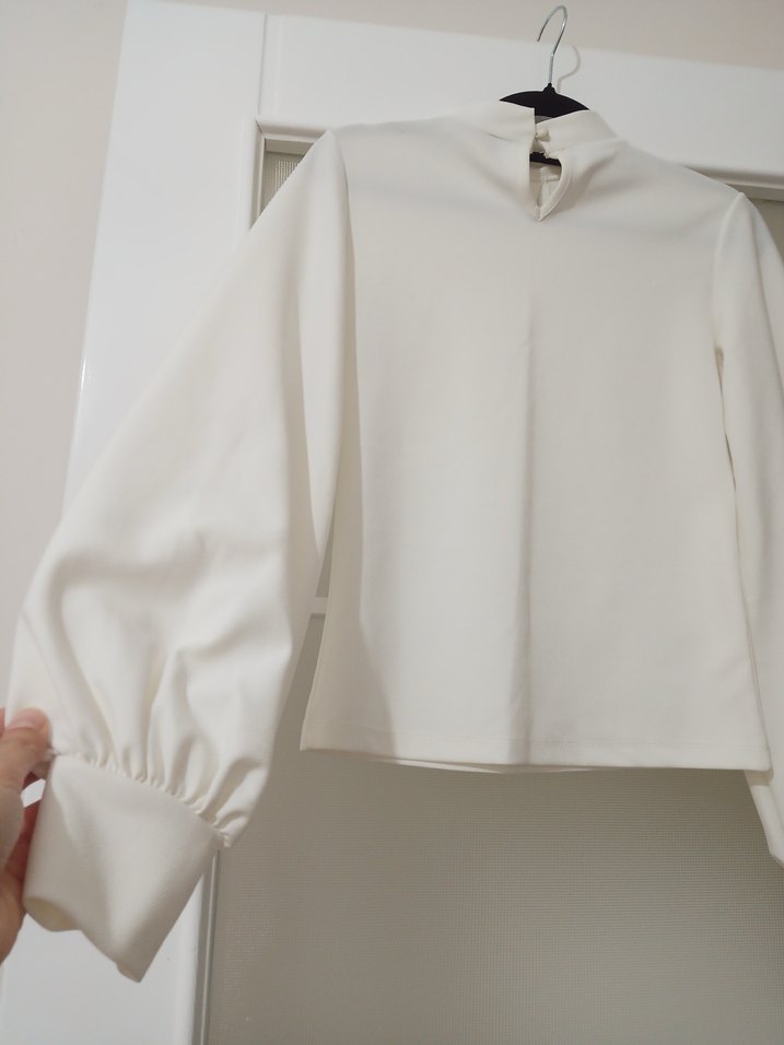 Beyaz Kadın Bluz, Uzun Kollu - Görsel 3
