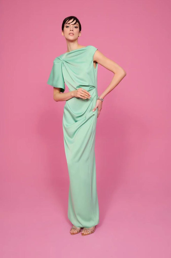 Pastel Yeşil Drapeli Kadın Elbise - Görsel 4