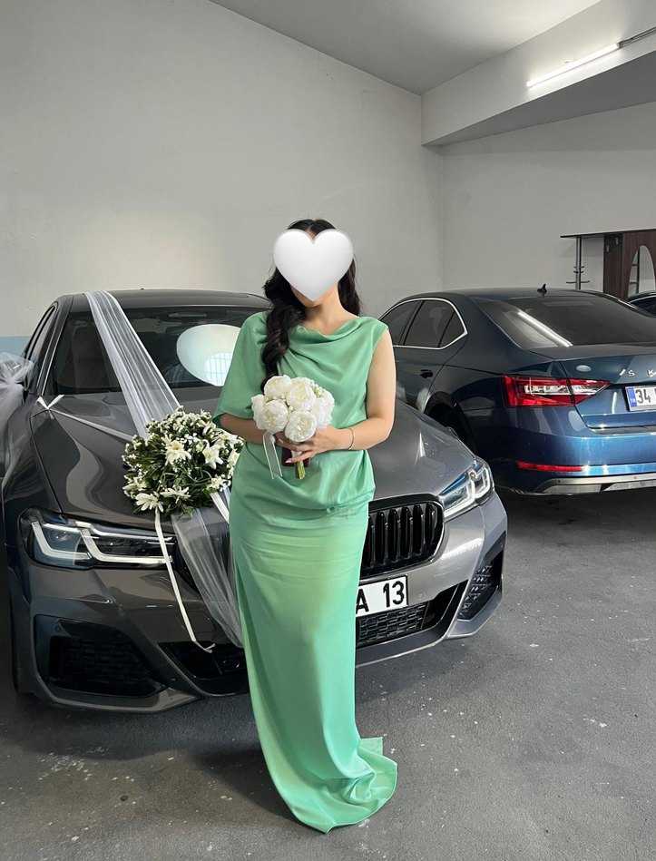 Pastel Yeşil Drapeli Kadın Elbise - Görsel 2