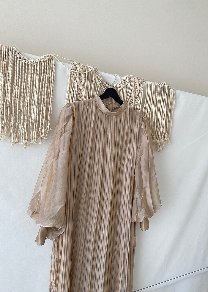 Bej Şifon Elbise - Görsel 3