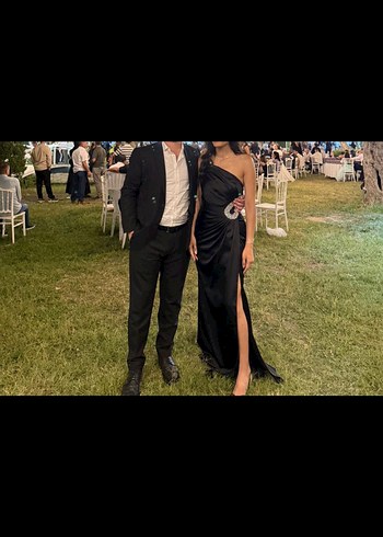 Siyah Drapeli Straplez Uzun Abiye Elbise - Görsel 6