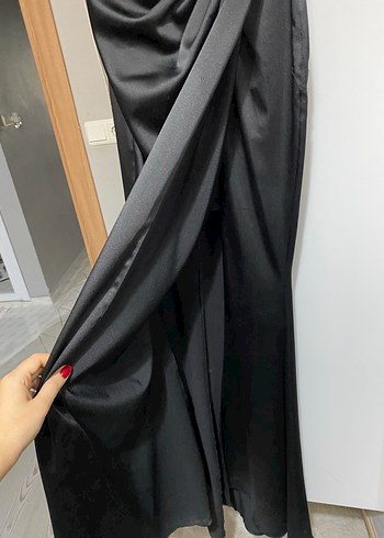 Siyah Drapeli Straplez Uzun Abiye Elbise - Görsel 3