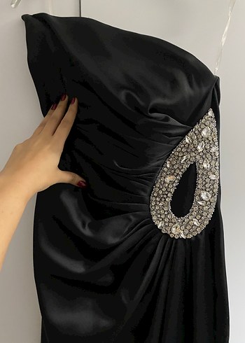 Siyah Drapeli Straplez Uzun Abiye Elbise - Görsel 2