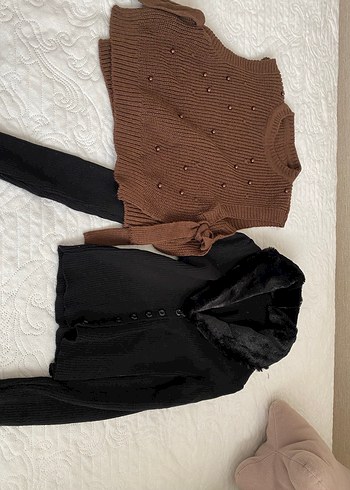 Kahverengi Örgü Boğazlı Kadın Kazak - Görsel 2