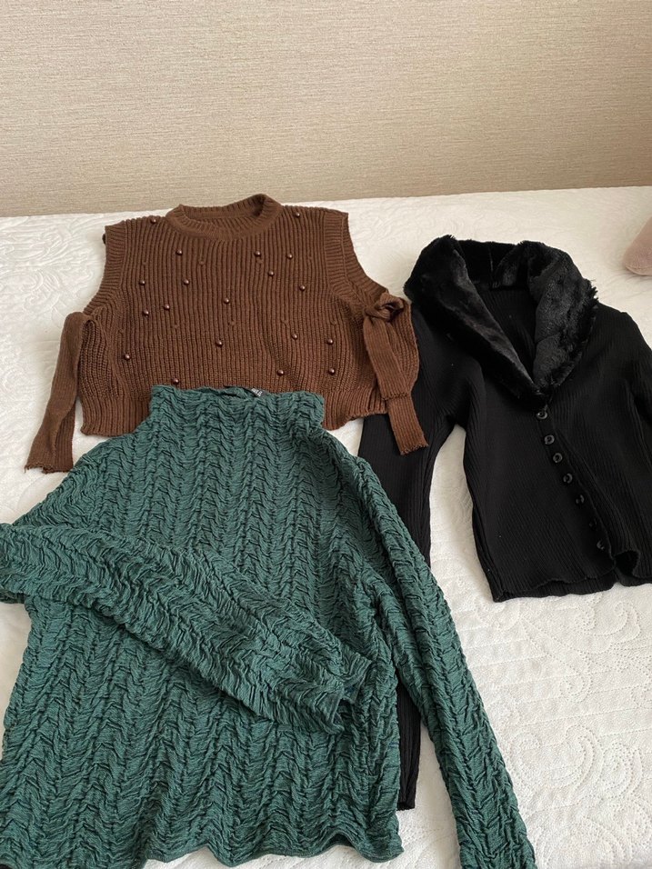 Kahverengi Örgü Boğazlı Kadın Kazak - Görsel 3