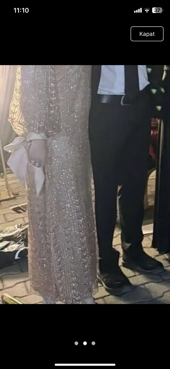 Bej Uzun Drapeli Abiye Elbise - Görsel 2