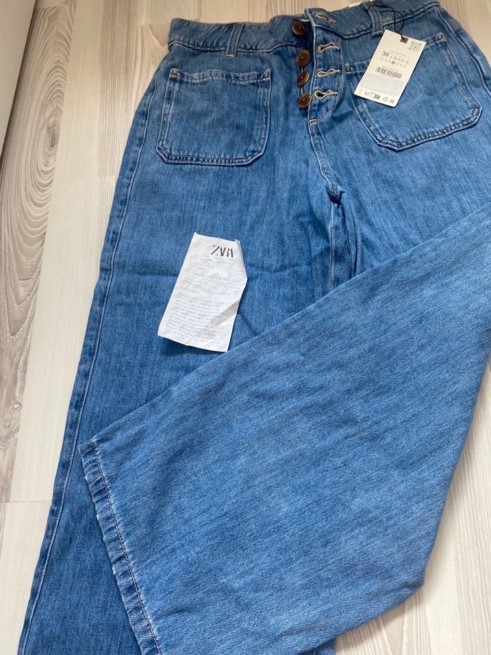 Düğmeli  Bol Kesim Kadın Kot Pantolon - Görsel 2