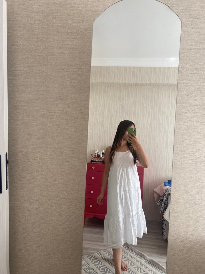 Beyaz Midi Elbise - Görsel 2