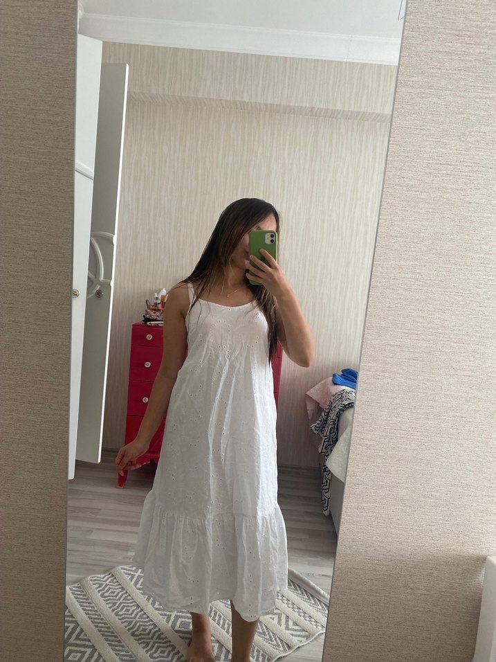 Beyaz Midi Elbise - Görsel 3