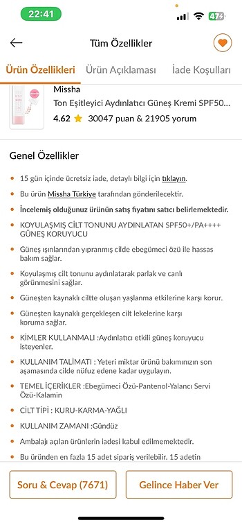 Beden Renk Missha güneş kremi