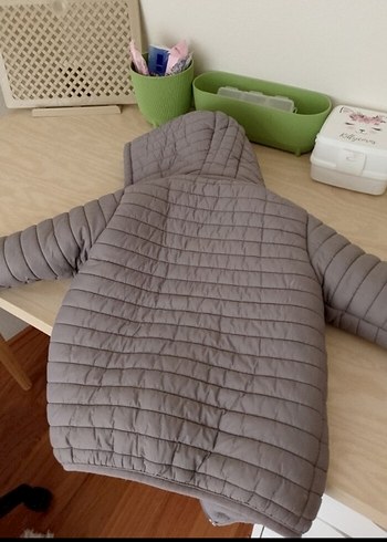 4 Yaş Beden gri Renk Gri Bebek Kapüşonlu Fermuarlı Kışlık Mont