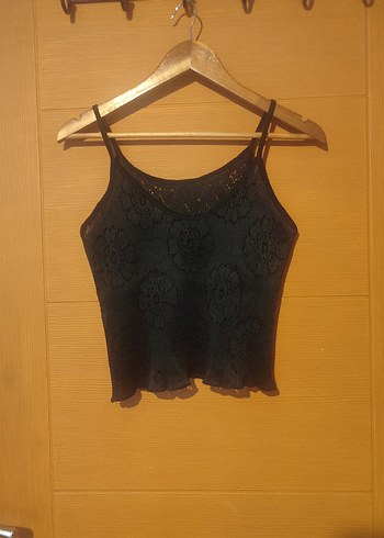 Dantel Detaylı Siyah İnce Askılı Kadın Atlet - Görsel 3