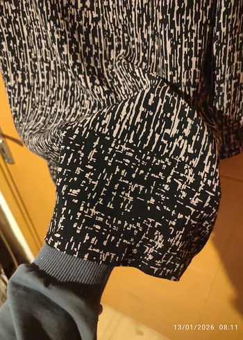 Desenli Siyah Hamile Tunik, Midi Boy, Uzun Kollu - Görsel 2