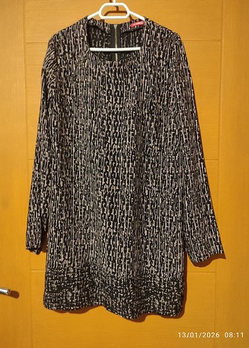 Desenli Siyah Hamile Tunik, Midi Boy, Uzun Kollu - Görsel 7