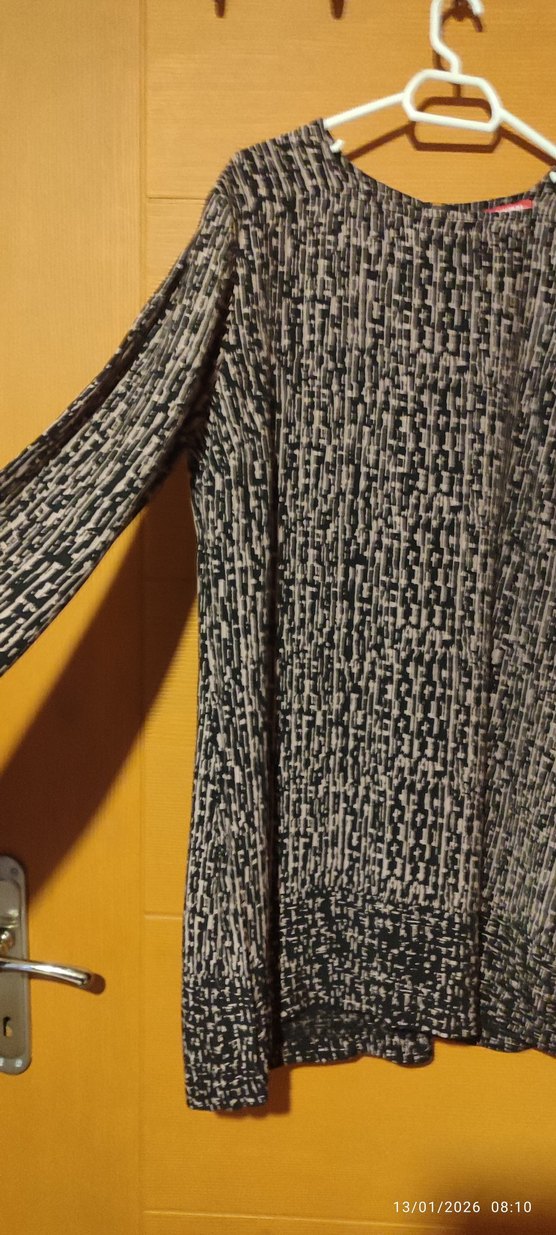 Desenli Siyah Hamile Tunik, Midi Boy, Uzun Kollu - Görsel 4