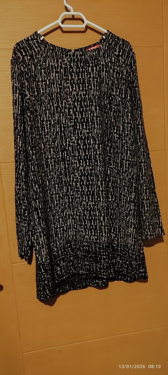 Desenli Siyah Hamile Tunik, Midi Boy, Uzun Kollu - Görsel 5