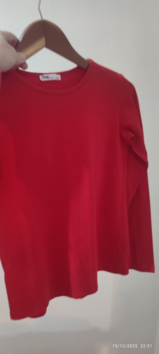 Kız Çocuk Kırmızı Uzun Kollu Basic Tişört - Görsel 3