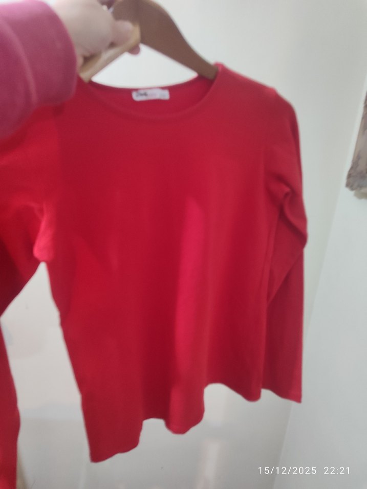 Kız Çocuk Kırmızı Uzun Kollu Basic Tişört - Görsel 2