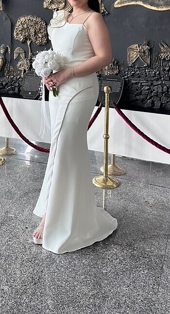 m Beden Beyaz Abiye Elbise(Nişan-Nikah Elbisesi)
