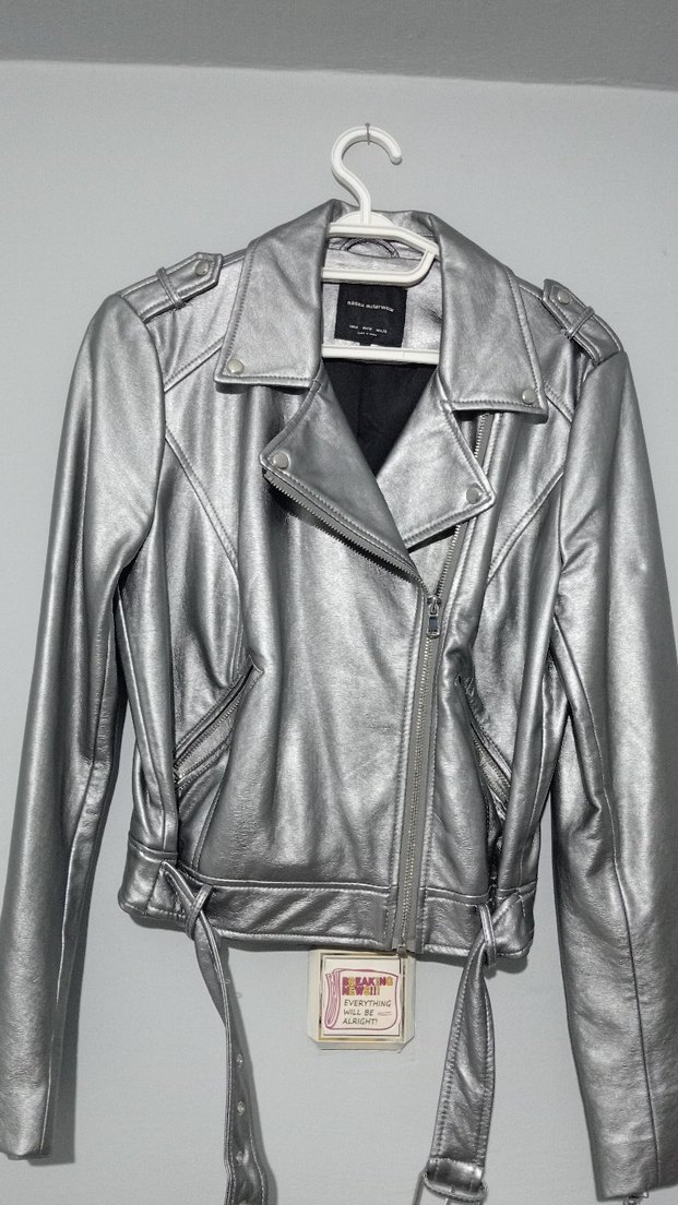 Kadın Gri Deri Biker Ceket - Görsel 2