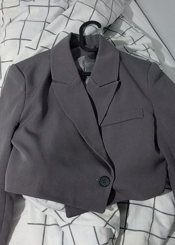 Gri Düğmeli Kadın Midi Blazer Ceket - Görsel 2