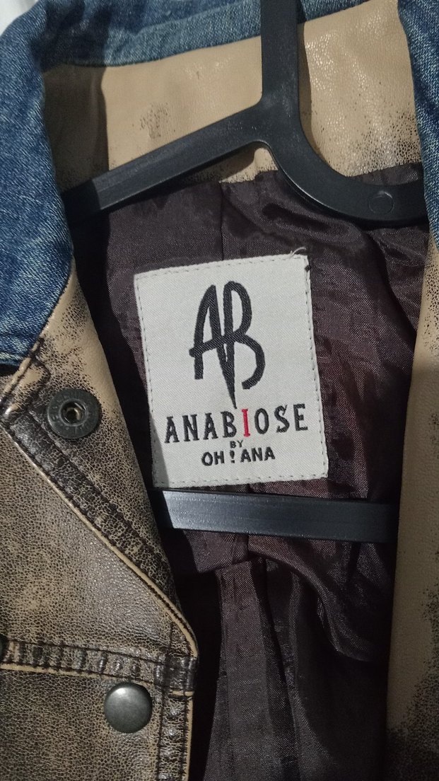 Düğmeli Kahverengi ve Mavi Deri/Denim Kadın Ceket - Görsel 3