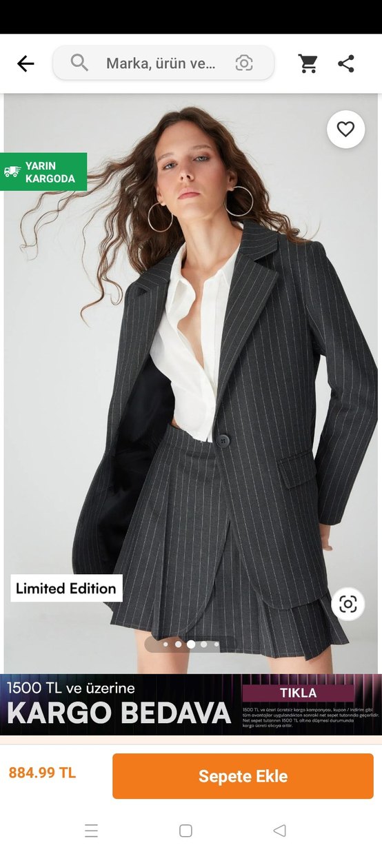 Düğmeli Antrasit Çizgili Kadın Blazer Ceket - Görsel 3