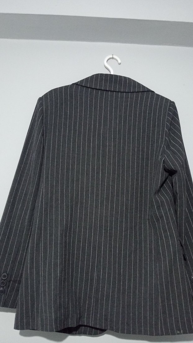 Düğmeli Antrasit Çizgili Kadın Blazer Ceket - Görsel 2