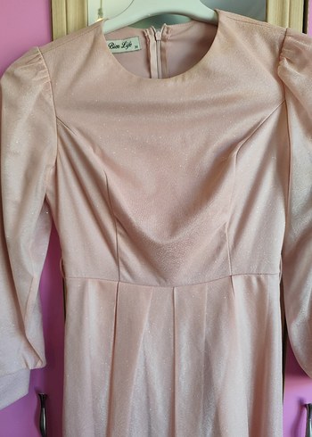 36 Beden pembe Renk Bej Vintage Kadın Uzun Elbise