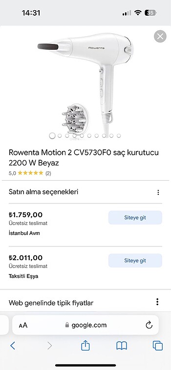 Rowenta Saç Kurutma makinesi