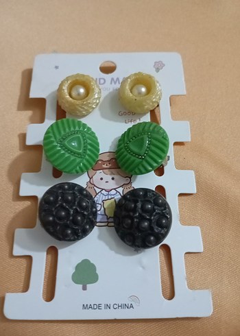 Renkli Mini Düğmeli Vintage Küpeler
