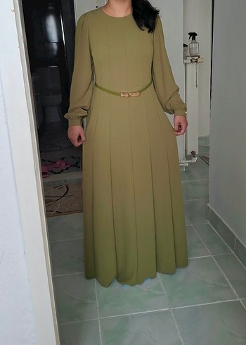 Setre Haki Yesil Uzun Elbise