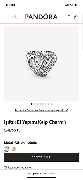 Pandora ışıltılı el yapımı kalp charm