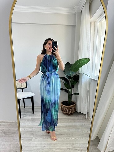 Mango batik desenli şifon uzun elbise