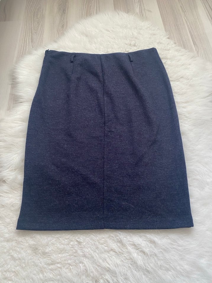 Lacivert koton Midi Kalem Etek - Görsel 4