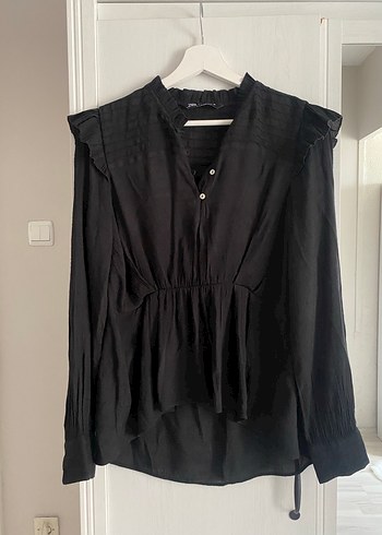 Zara boho chic Siyah Fırfırlı Kadın Gömlek - Görsel 2
