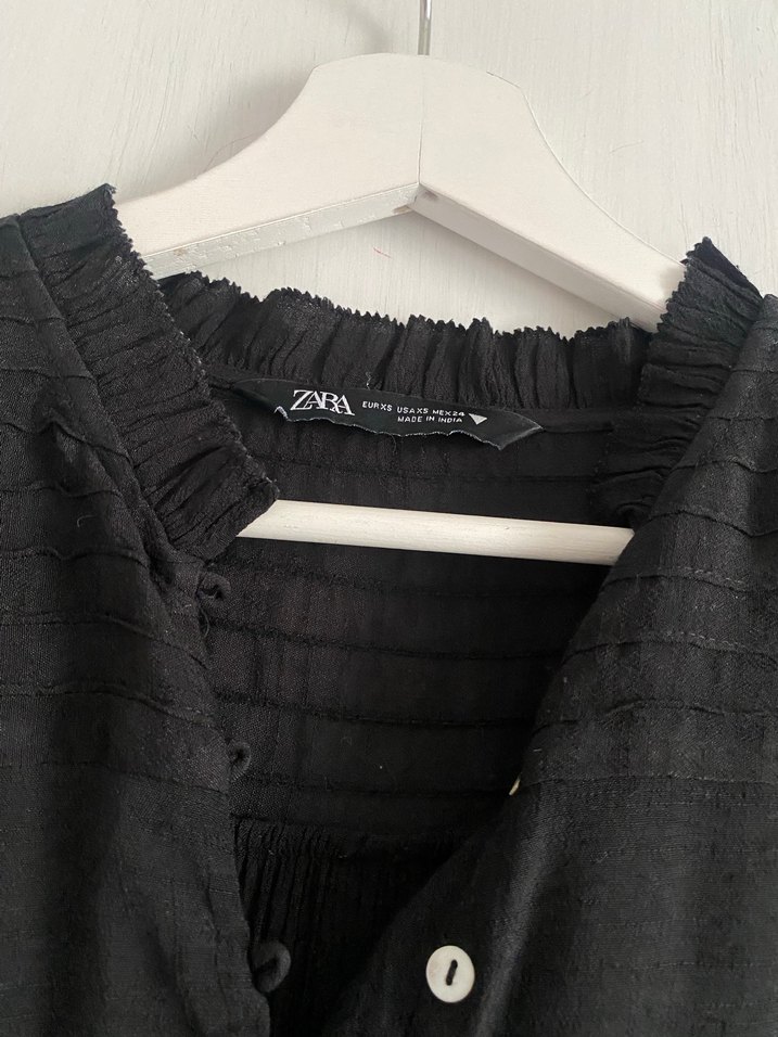 Zara boho chic Siyah Fırfırlı Kadın Gömlek - Görsel 4