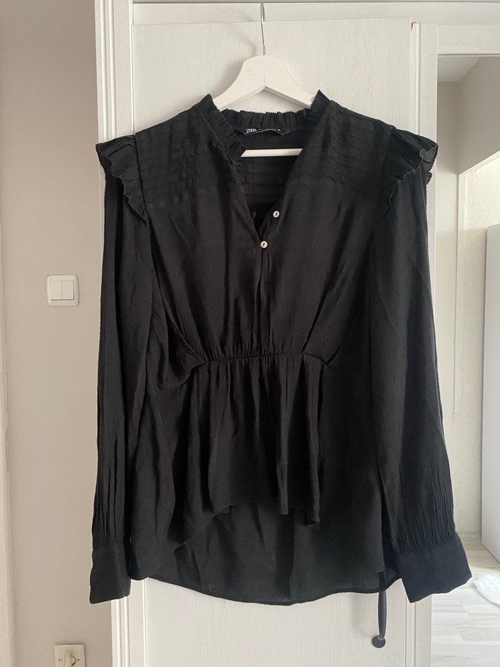 Zara boho chic Siyah Fırfırlı Kadın Gömlek - Görsel 2