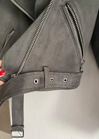 Zara süet Gri Biker Ceket - Görsel 7