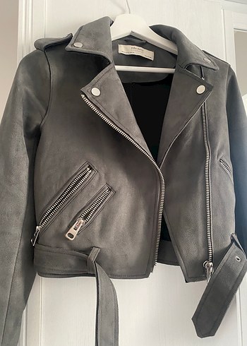 Zara süet Gri Biker Ceket - Görsel 4
