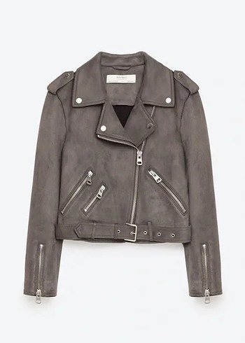 Zara süet Gri Biker Ceket - Görsel 2