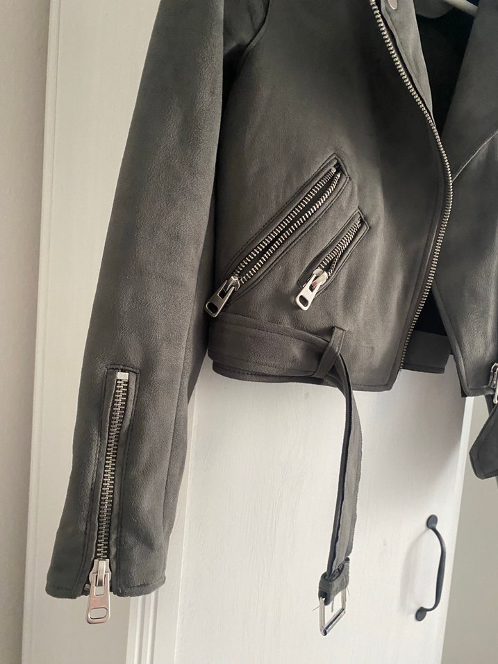 Zara süet Gri Biker Ceket - Görsel 5