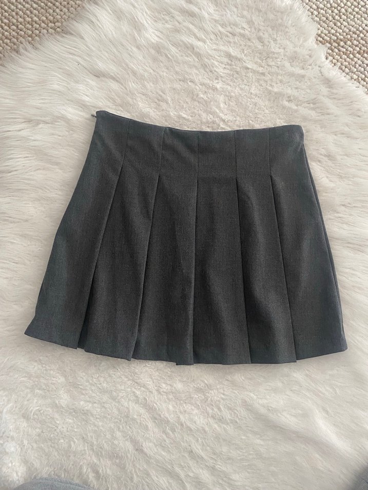 Zara Gri Pileli Mini Etek - Görsel 5