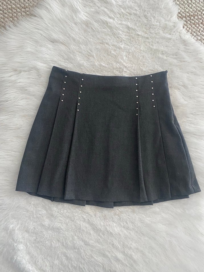 Zara Gri Pileli Mini Etek - Görsel 2