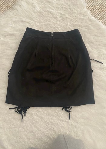 Stradivarius siyah Süet Püsküllü Kadın Mini Etek - Görsel 7