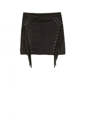 Stradivarius siyah Süet Püsküllü Kadın Mini Etek - Görsel 3